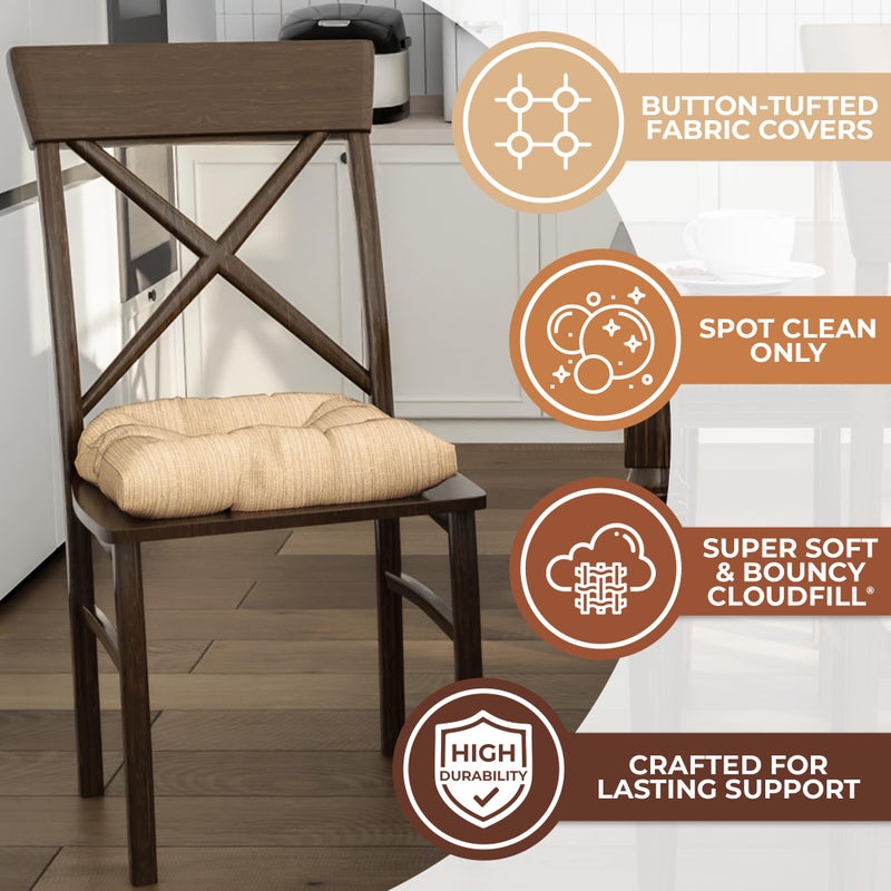 Klear Vu Gripper Overstuffed Universal Non-Slip Dining Chair Cushions for Kitchen Decor or Office Use, U-Shaped Skid-Proof Seat Pad, 17x17 Inches, 2 Count (Pack of 1), Chenille Sand - Image 2